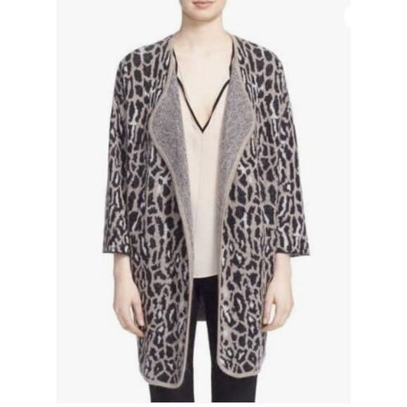Joie Berit Grey Black Wool Mohair Leopard Print Cardigan  Size S - Picture 1 of 6
